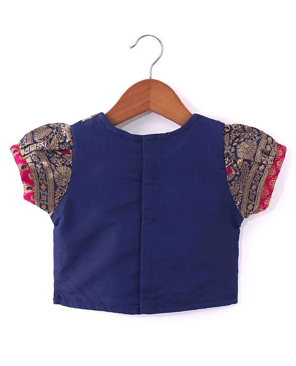 Babyhug Short Sleeves Floral Embroidered Pattu Pavada Lehenga Choli Set With Dupatta - Fuschia