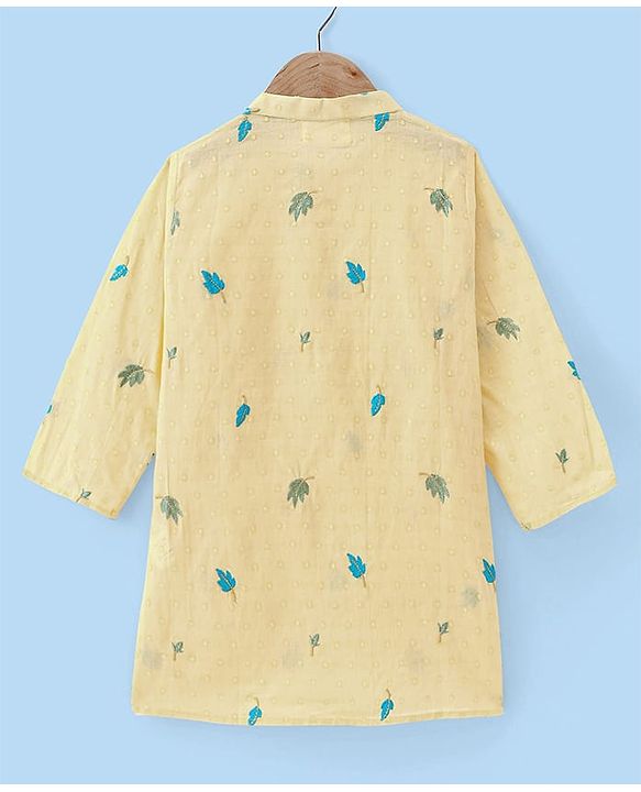 Babyhug Cotton Woven Cambric Full Sleeves Embroidered Kurta Pyjama Set - Yellow