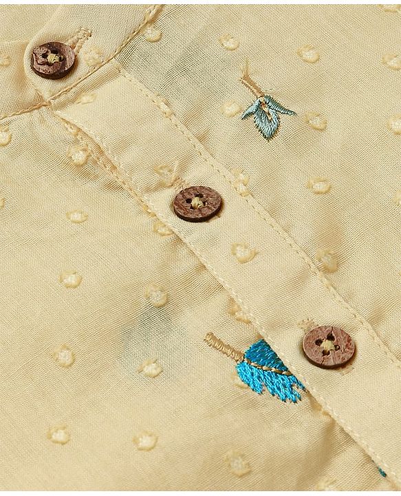 Babyhug Cotton Woven Cambric Full Sleeves Embroidered Kurta Pyjama Set - Yellow