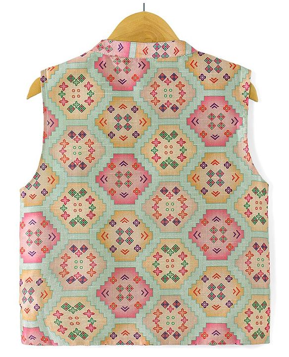 Babyhug Woven Full Sleeves Kurta Dhoti Set with Printed Jacket - Peach