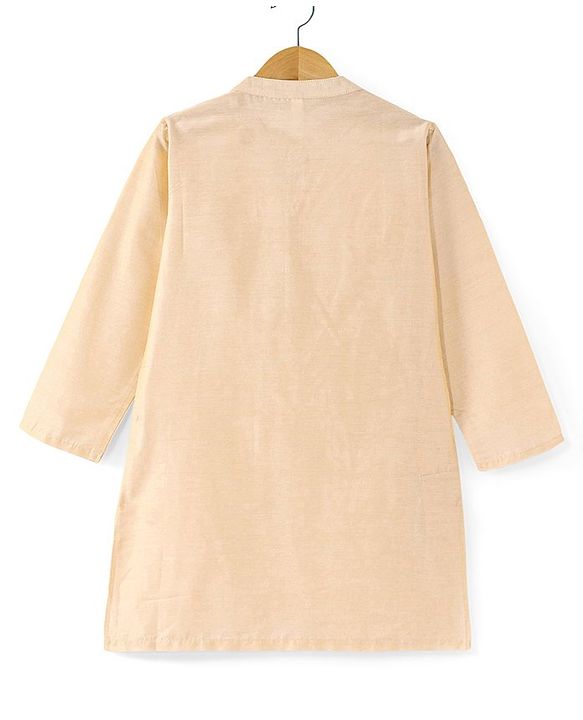 Babyhug Woven Full Sleeves Kurta Dhoti Set with Printed Jacket - Peach