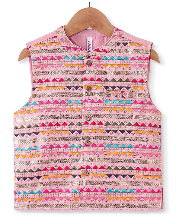Babyhug Woven Full Sleeves Kurta &  Pyjama Set With Embroidered Waistcoat - Pink