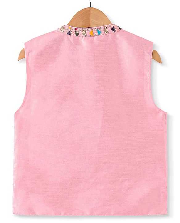 Babyhug Woven Full Sleeves Kurta &  Pyjama Set With Embroidered Waistcoat - Pink