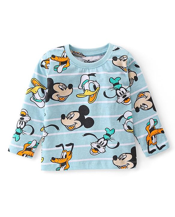 Babyhug Disney Cotton Knit Full Sleeves Night Suit with Mickey Mouse Graphics - Blue & White