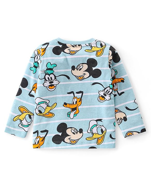 Babyhug Disney Cotton Knit Full Sleeves Night Suit with Mickey Mouse Graphics - Blue & White