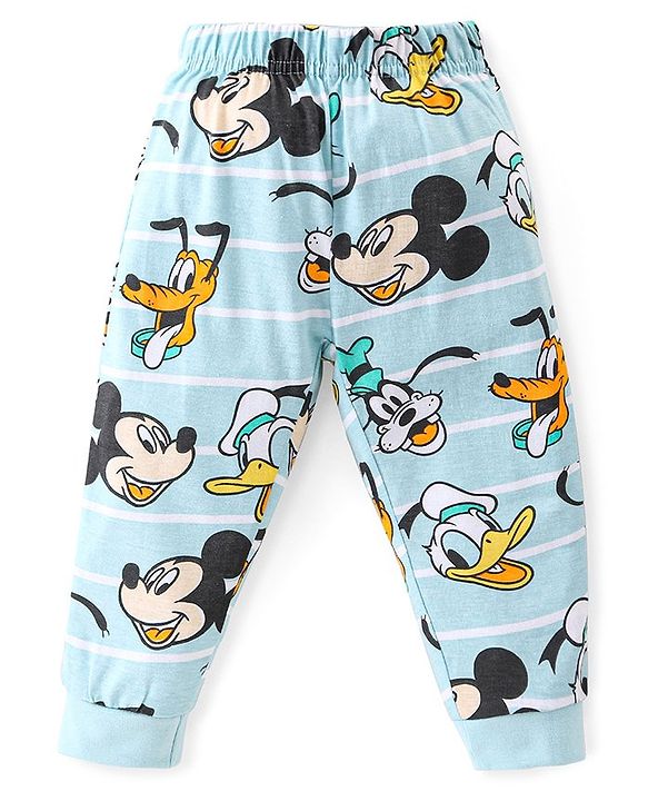 Babyhug Disney Cotton Knit Full Sleeves Night Suit with Mickey Mouse Graphics - Blue & White