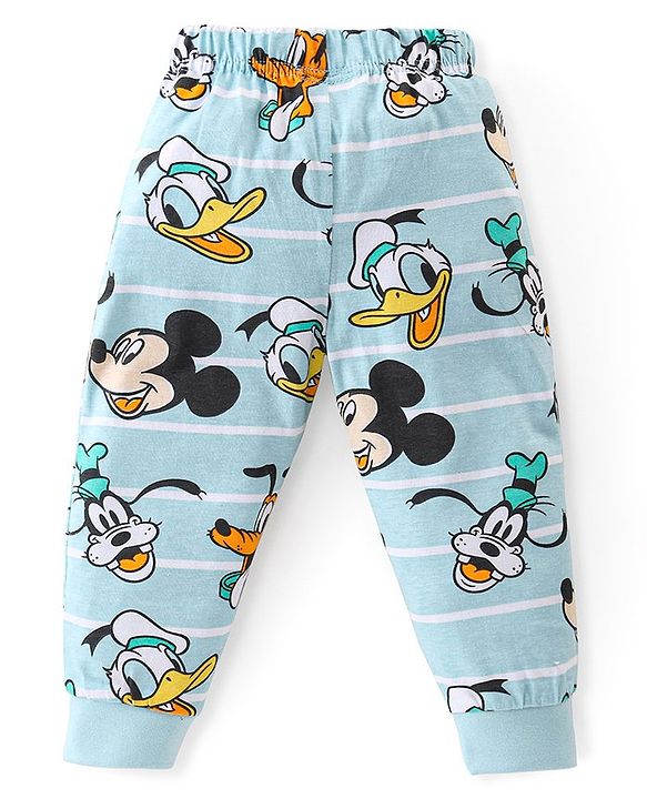 Babyhug Disney Cotton Knit Full Sleeves Night Suit with Mickey Mouse Graphics - Blue & White