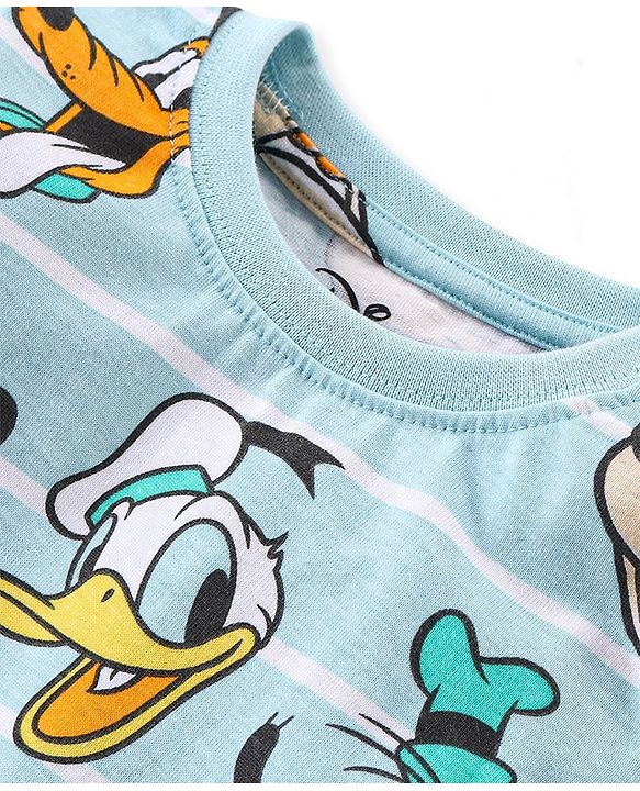 Babyhug Disney Cotton Knit Full Sleeves Night Suit with Mickey Mouse Graphics - Blue & White