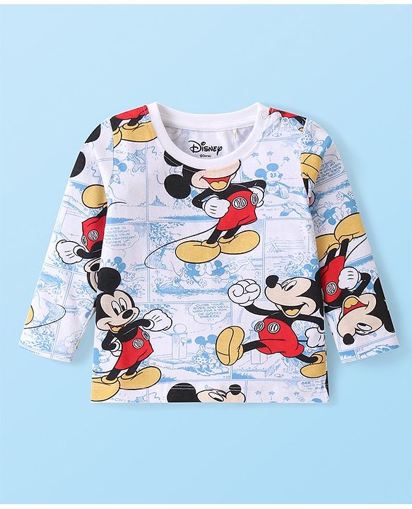 Babyhug Disney Cotton Knit Full Sleeves Night Suit with Mickey Mouse Graphics - White