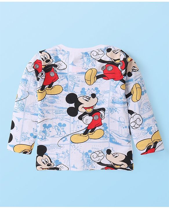 Babyhug Disney Cotton Knit Full Sleeves Night Suit with Mickey Mouse Graphics - White
