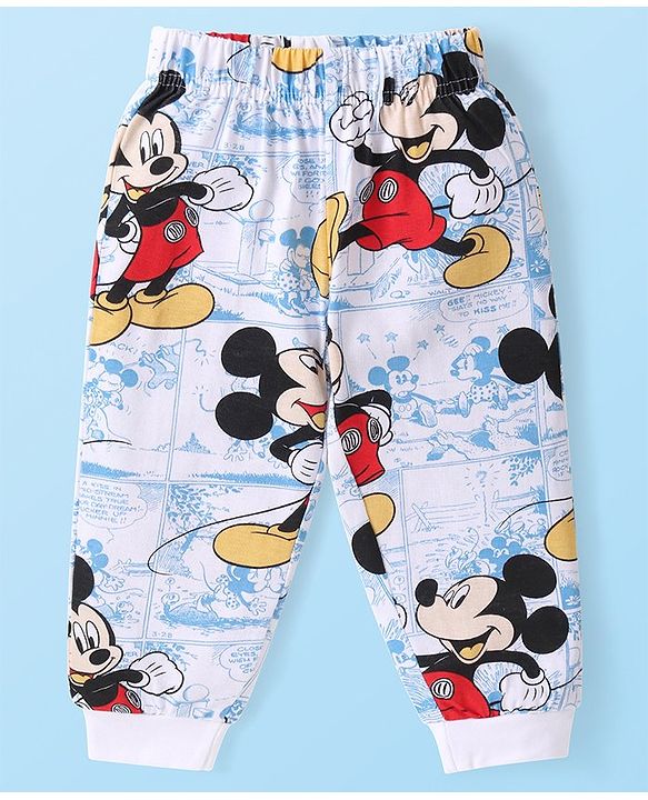 Babyhug Disney Cotton Knit Full Sleeves Night Suit with Mickey Mouse Graphics - White