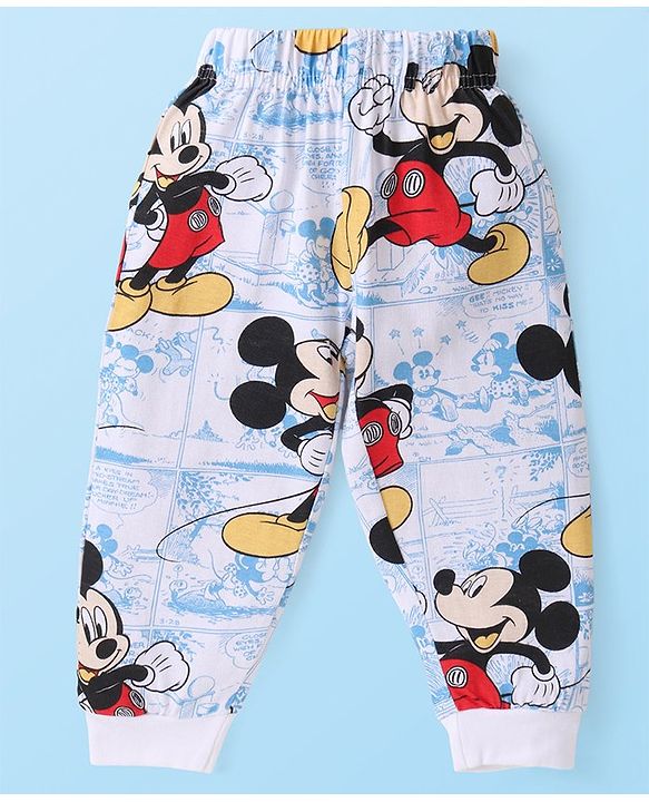 Babyhug Disney Cotton Knit Full Sleeves Night Suit with Mickey Mouse Graphics - White