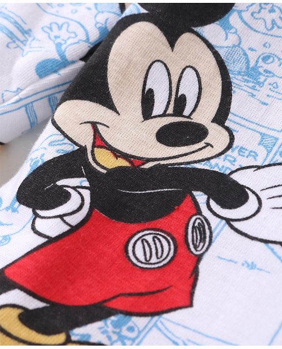 Babyhug Disney Cotton Knit Full Sleeves Night Suit with Mickey Mouse Graphics - White
