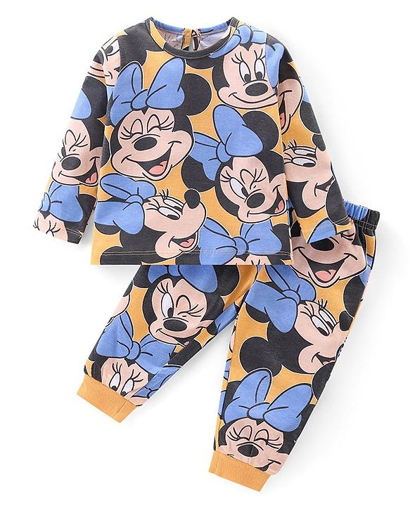 Babyhug Disney Single Jersey Knit Full Sleeves Night Suit With Minnie Mouse Print - Orange