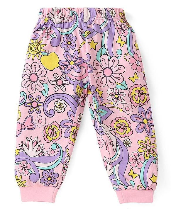 Babyhug Disney Single Jersey Full Sleeves Night Suit with Princess & Floral Print - Purple