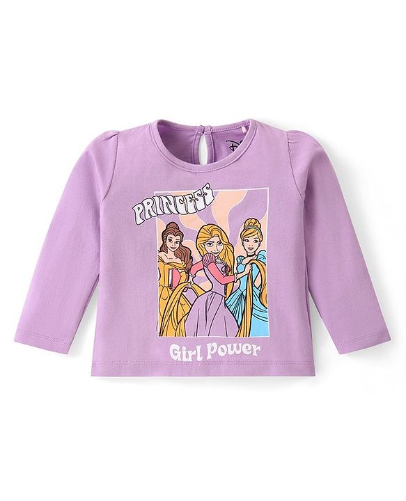 Babyhug Disney Single Jersey Full Sleeves Night Suit with Princess & Floral Print - Purple