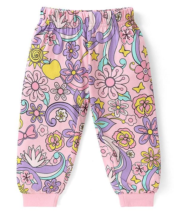 Babyhug Disney Single Jersey Full Sleeves Night Suit with Princess & Floral Print - Purple