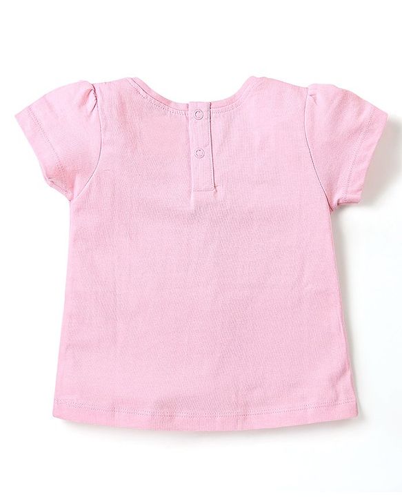 Babyhug Disney Cotton Knit Half Sleeves Night Suit With Disney Princess Print - Pink