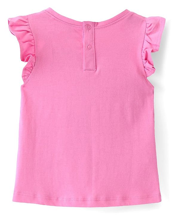 Babyhug Disney Interlock Knit Frock with Frill Sleeves T-Shirt Disney Princess Graphics - Pink & Blue