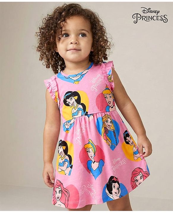 Babyhug Disney Interlock Knit Sleeveless Frock & Bloomer with Disney Princess  Print - Pink
