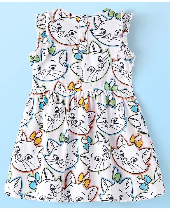 Babyhug Disney Cotton Interlock Frill Sleeves Frock with Aristocat Marie  Print - White