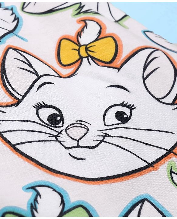 Babyhug Disney Cotton Interlock Frill Sleeves Frock with Aristocat Marie  Print - White