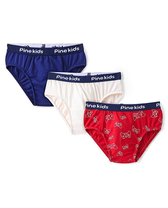 Pine Kids Cotton Lycra Knit Briefs Pack of 3 (Color & Print May Vary)