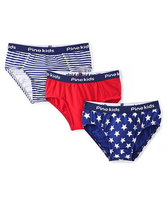 Pine Kids Cotton Lycra Knit Briefs Pack of 3 (Color & Print May Vary)