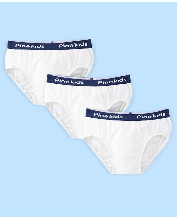 Pine Kids Cotton Lycra Knit Briefs Solid Colour Pack of 3 - White