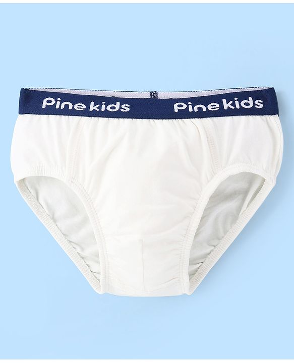 Pine Kids Cotton Lycra Knit Briefs Solid Colour Pack of 3 - White