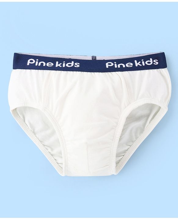 Pine Kids Cotton Lycra Knit Briefs Solid Colour Pack of 3 - White