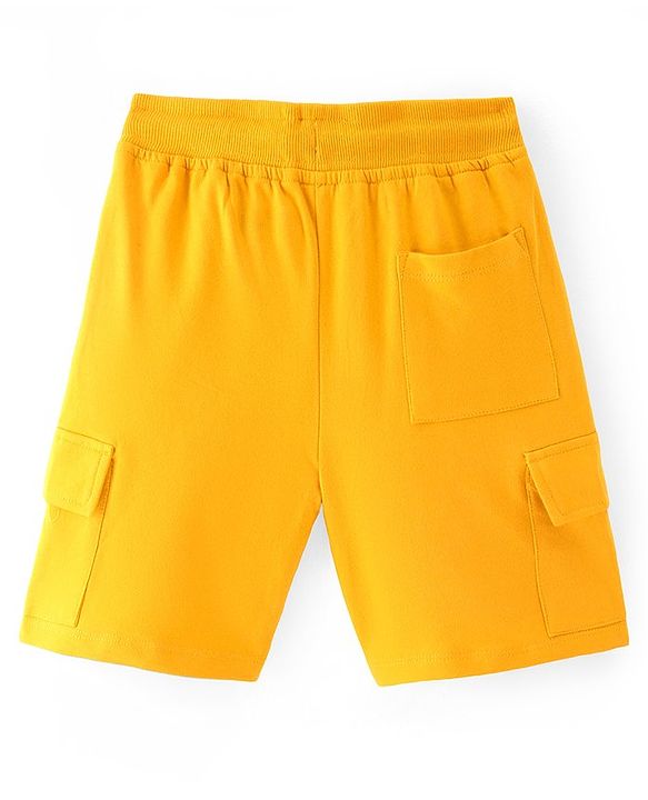 Pine Kids Cotton Knit Above Knee Length Text Print  Shorts -Gold Pine