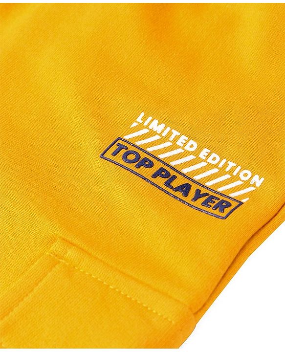 Pine Kids Cotton Knit Above Knee Length Text Print  Shorts -Gold Pine