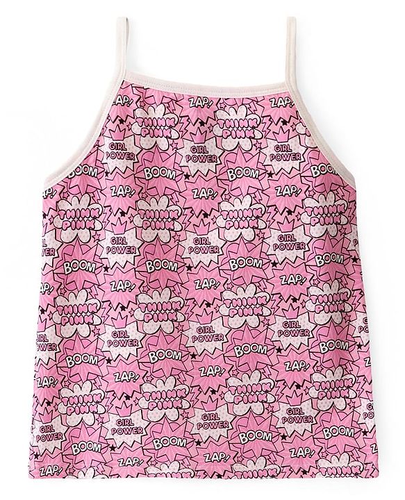 Pine Kids Cotton Lycra Knit Sleeveless Stripes & Text Printed Slips Pack of 3 (Colour & Print May Vary)