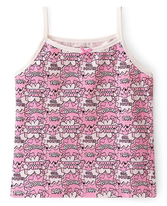 Pine Kids Cotton Lycra Knit Sleeveless Stripes & Text Printed Slips Pack of 3 (Colour & Print May Vary)
