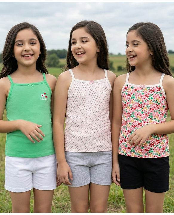 Pine Kids Cotton Lycra Knit Sleeveless Slips Floral & Heart Print Pack Of 3 (Color May Vary)