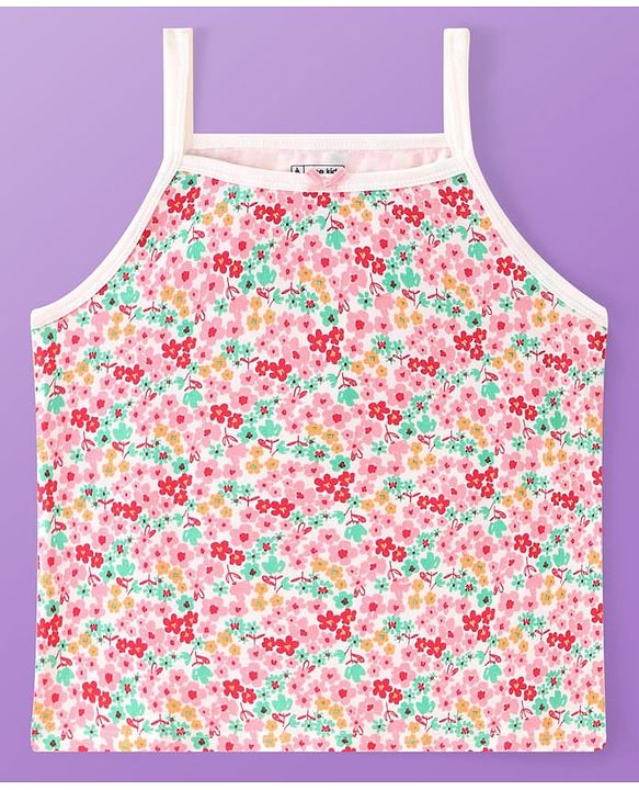 Pine Kids Cotton Lycra Knit Sleeveless Slips Floral & Heart Print Pack Of 3 (Color May Vary)