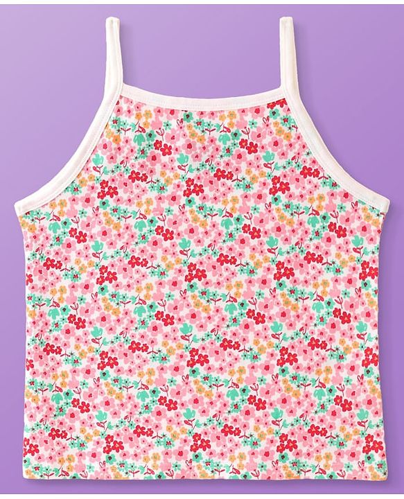 Pine Kids Cotton Lycra Knit Sleeveless Slips Floral & Heart Print Pack Of 3 (Color May Vary)