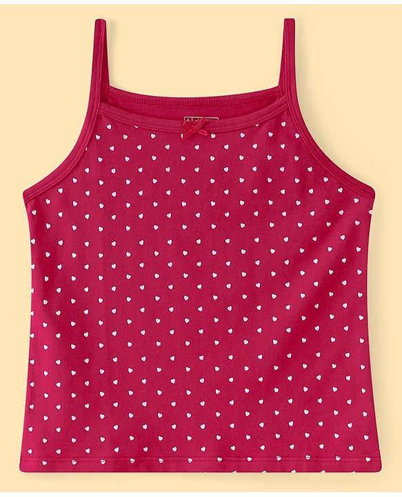 Pine Kids Cotton Lycra Knit Sleeveless Slips Heart Print Pack Of 3 (Color May Vary)