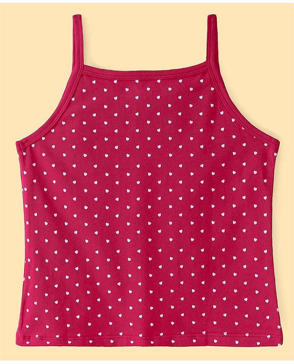 Pine Kids Cotton Lycra Knit Sleeveless Slips Heart Print Pack Of 3 (Color May Vary)