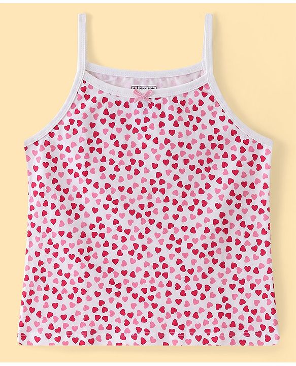 Pine Kids Cotton Lycra Knit Sleeveless Slips Heart Print Pack Of 3 (Color May Vary)