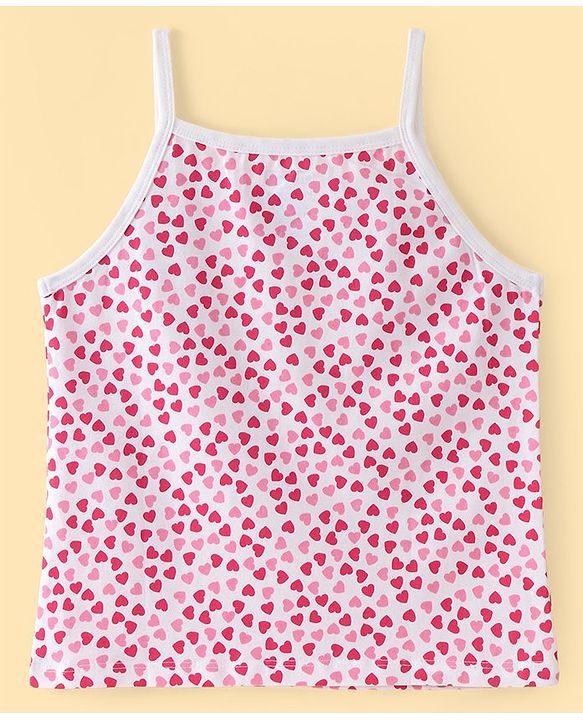 Pine Kids Cotton Lycra Knit Sleeveless Slips Heart Print Pack Of 3 (Color May Vary)