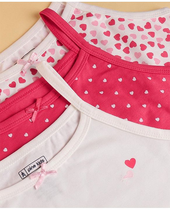 Pine Kids Cotton Lycra Knit Sleeveless Slips Heart Print Pack Of 3 (Color May Vary)
