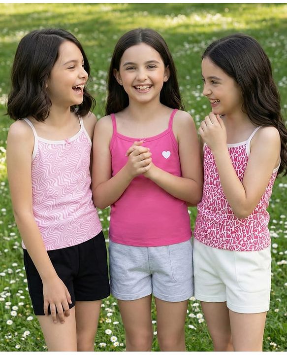 Pine Kids Cotton Lycra Knit Sleeveless Slips Text Print Pack Of 3 (Color May Vary)