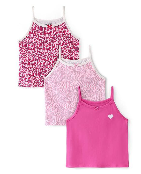 Pine Kids Cotton Lycra Knit Sleeveless Slips Text Print Pack Of 3 (Color May Vary)