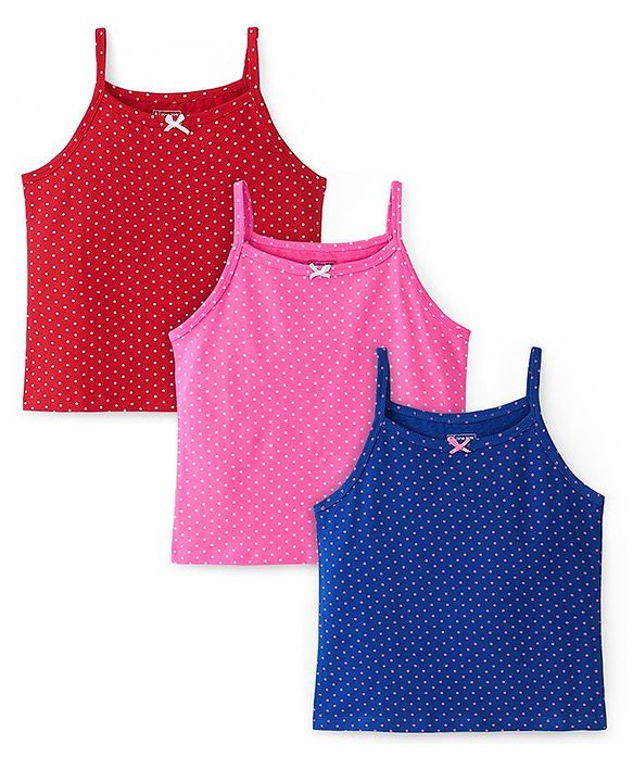 Pine Kids Cotton Lycra Sleeveless  Slips Polka Dots Print Pack of 3 (Color May Vary)
