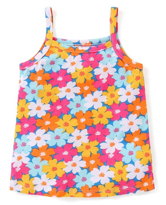 Babyhug 100% Cotton Knit Anti Bacterial Sleeveless Slips with Floral and Polka Dots Print Pack of 3 - Multicolor