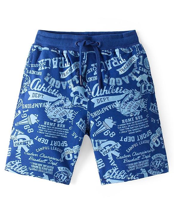 Pine Kids Cotton Looper Above Knee Length Shorts Text Print - Blue