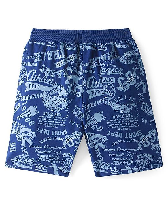 Pine Kids Cotton Looper Above Knee Length Shorts Text Print - Blue
