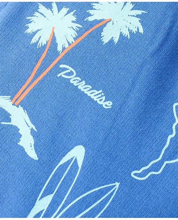 Pine Kids Cotton Looper Above Knee Length Shorts Beach Print - Blue